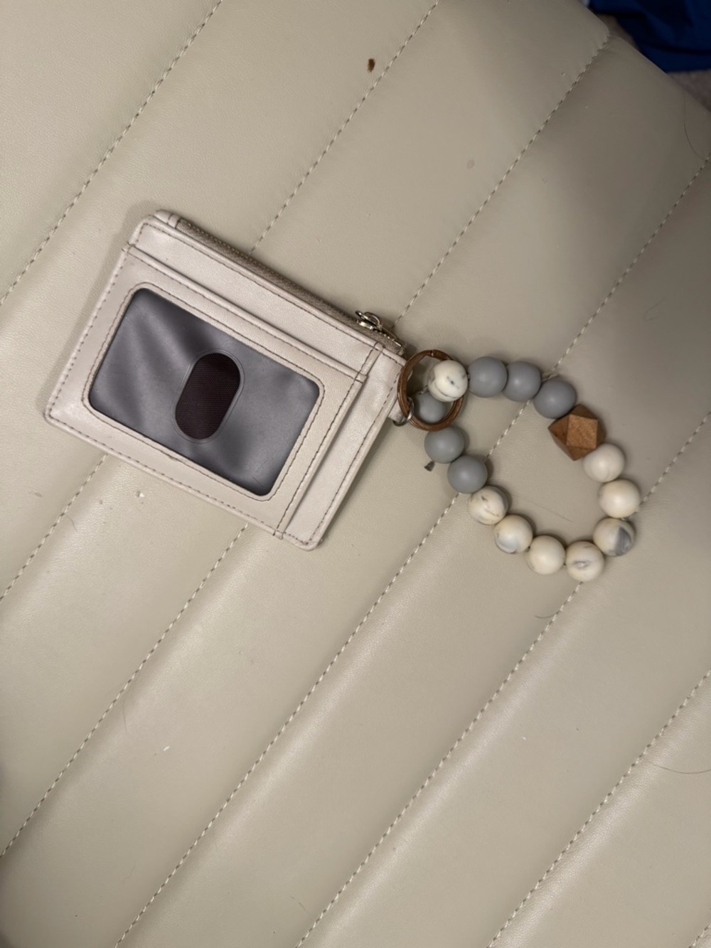 Neutral Ivory Cardholder Wristlet with Beaded Key Ring